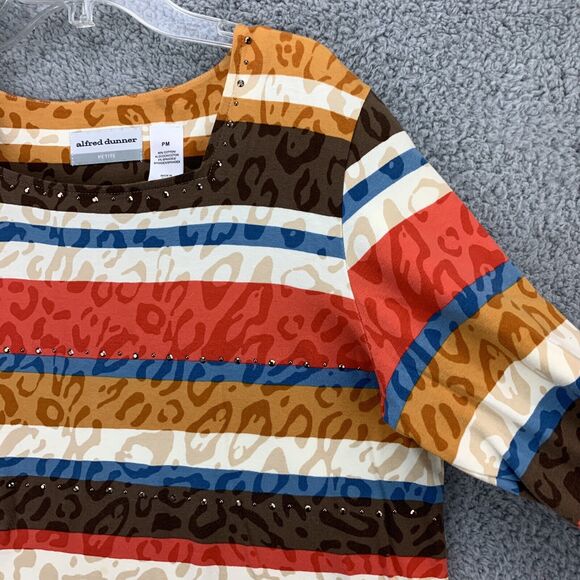 Alfred Dunner Womens Colorful Top Petite Medium Striped Embellished 3/4 Sleeve - Picture 7 of 13